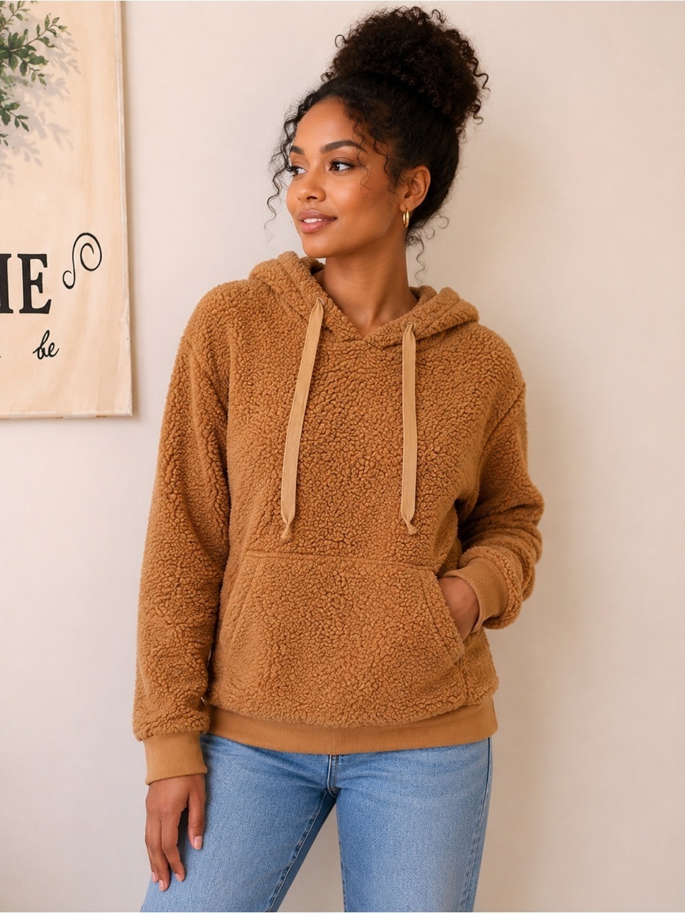 NWT Kirundo Golden Brown Teddy Bear Fleece Pullover Hoodie Size Small